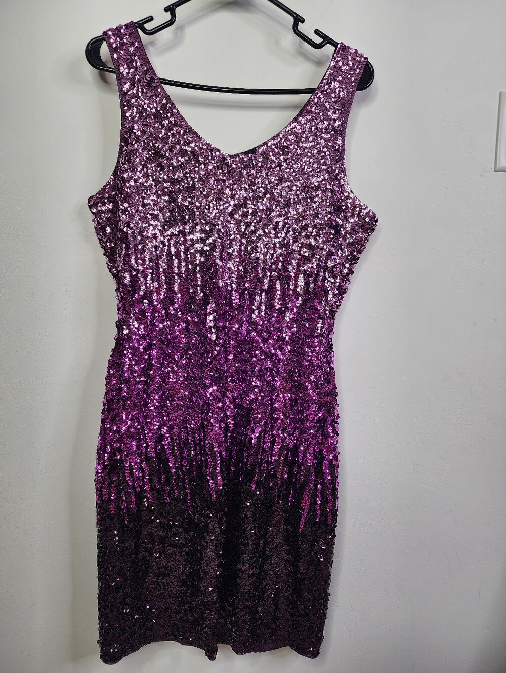 V Neck Sequin Glitter Bodycon Stretchy Mini Party Dress, Large - Picture 7 of 8